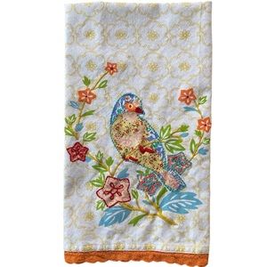 Kitchen Tea Towel with Bird Embroidery Embellishments